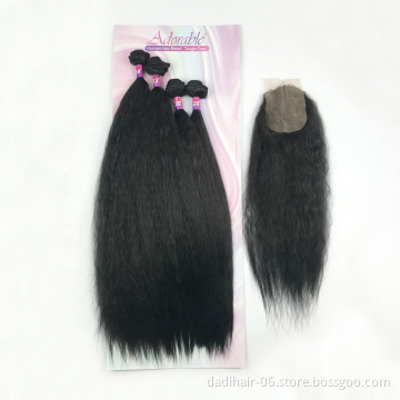 Hot sale Adorable full hair pack with free closure,yaki straight synthetic hair extensions wet wavy 4pcs 20"22"24"